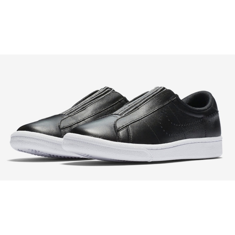 Nike Black Leather Perforated Slip On Sneakers